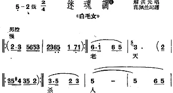 沪剧曲调 迷魂调 选自《白毛女》解洪元  范佩兰记谱