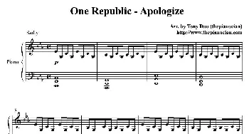 One Republic - Apologize(钢琴谱) Tony Dao
