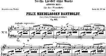 门德尔松无词歌Op.62(钢琴谱) 门德尔松