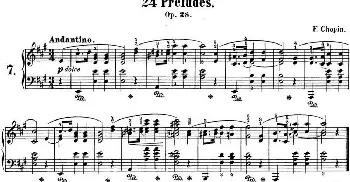 肖邦 24首钢琴前奏曲 Op.28 No.7 A大调(钢琴谱) 肖邦