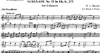 萨克斯谱 | SERENADE No.11 in Eb K.375 Part 2 Menuetto(四重奏·中音萨克斯分谱）