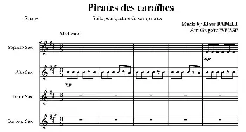 萨克斯谱 | 加勒比海盗(四重奏）