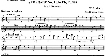 萨克斯谱 | SERENADE No.11 in Eb K.375 Part 2 Menuetto(四重奏·上低音萨克斯分谱）