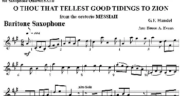 萨克斯谱 | O THOU THAT TELLEST GOOD TIDINGS TO ZION(四重奏·上低音萨克斯分谱）