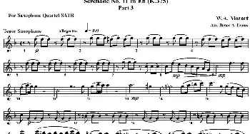 萨克斯谱 | SERENADE No.11 in Eb K.375 Part 3(四重奏·次中音萨克斯分谱）