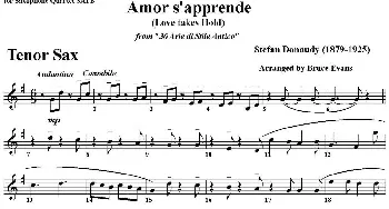 萨克斯谱 | Amor s'apprende(Love takes Hold)(四重奏·次中音萨克斯分谱）