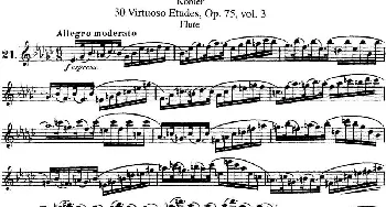 长笛曲谱 | 柯勒30首高级长笛练习曲作品75号(NO.21)Kohler (柯勒)