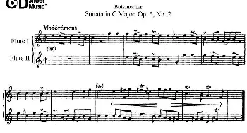 长笛曲谱 | C大调双长笛奏鸣曲作品6号之2(Sonata in C Major Op.6No.2)Boismortier (博伊斯卯绨）