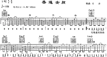 普通女孩(吉他谱) 王蓉 王蓉 王蓉