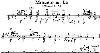 Minueto en La(吉他谱) 奥古斯汀·巴里奥斯·曼戈雷(Agustin Barrios Mangore）