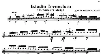 Estudio Inconcluso(吉他谱) 奥古斯汀·巴里奥斯·曼戈雷(Agustin Barrios Mangore）