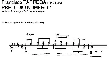 PRELUDIO NUMERO 4(吉他谱) 弗朗西斯科·泰雷加 Francisco Tarrega (1852-1909)