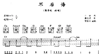 不后悔(吉他谱) 张学友 十方 潘协庆