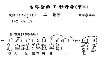 古琴套曲 牡丹亭·二惊梦(节本)(古琴谱 简谱+减字谱) 汤显祖 诸祥康