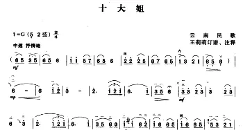 二胡谱 | 十大姐  云南民歌 王莉莉订谱