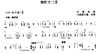 二胡谱 | 农忙十二月  宁夏民歌 王莉莉订谱