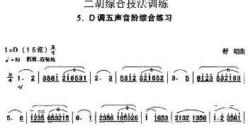 二胡谱 | 二胡综合技法训练 D调五声音阶综合练习  舒昭