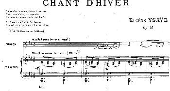 小提琴谱 | 伊萨伊作品集 Chant d'hiver(小提琴+钢琴伴奏)伊萨伊