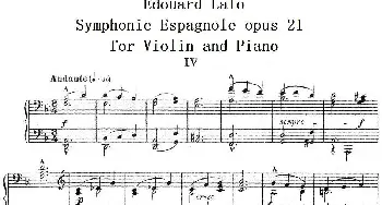 小提琴谱 | Symphonie Espagnole Op.21 No.4(西班牙交响曲)(小提琴+钢琴伴奏)拉罗