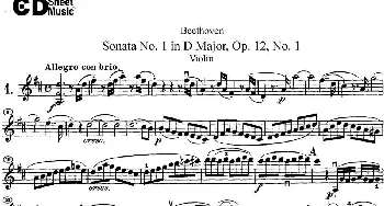 小提琴谱 | Violin Sonata No.1 in D Major Op.12 No.1