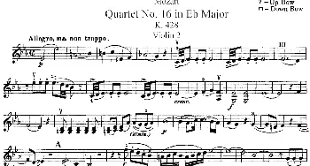 小提琴谱 | Mozart《Quartet No.16 in Eb Major,K.428》(Violin 2分谱)