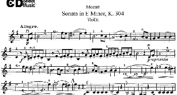 小提琴谱 | Violin Sonata in E Minor K.304