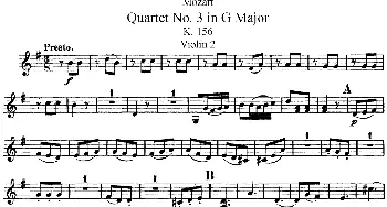 小提琴谱 | Mozart《Quartet No.3 in G Major,K.156》(Violin 2分谱)