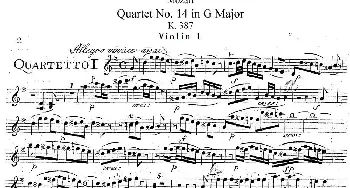 小提琴谱 | Mozart《Quartet No.14 in G Major,K.387》(Violin 1分谱)