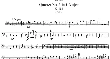 小提琴谱 | Mozart《Quartet No.5 in F Major,K.158》(Cello分谱)