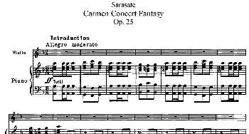 小提琴谱 | Carmen Concert Fantast Op.25(序曲)(小提琴+钢琴伴奏)Sarasate(萨拉萨蒂）