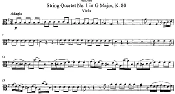 小提琴谱 | Mozart《String Quartet No.1 in G Major,K.80》(Viola分谱)