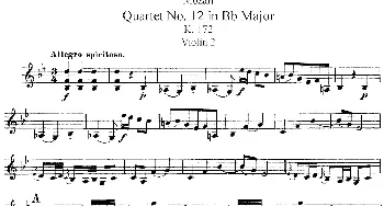 小提琴谱 | Mozart《Quartet No.12 in Bb Major,K.172》(Violin 2分谱)