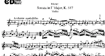 小提琴谱 | Violin Sonata in F Major K.547