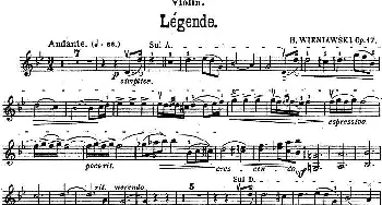 小提琴谱 | LEGENDE Op.17(传奇)维尼亚夫斯基(WIENIAWSKI）