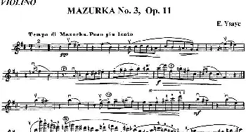 小提琴谱 | 伊萨伊作品集 Mazurka No.3 Op.11  伊萨伊