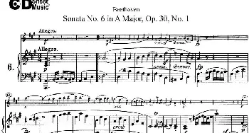 小提琴谱 | Violin Sonata No.6 in A Major Op.30 No.1(小提琴+钢琴伴奏)