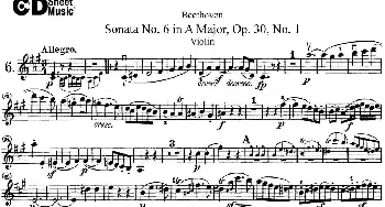 小提琴谱 | Violin Sonata No.6 in A Major Op.30 No.1