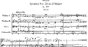 小提琴谱 | Mozart《Quartet No.20 in D Major,K.499》(总谱)