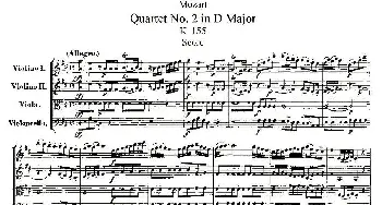 小提琴谱 | Quartet No. 2 in D Major, K. 155.(D大调第二弦乐四重奏)[奥]莫扎特