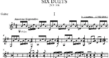 小提琴谱 | 帕格尼尼六首《小提琴和吉他二重奏》(M.S.110)(吉他分谱)帕格尼尼