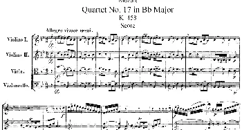 小提琴谱 | Mozart《Quartet No.17 in Bb Major,K.458》(总谱)