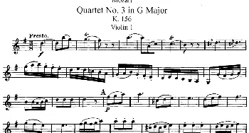 小提琴谱 | Mozart《Quartet No.3 in G Major,K.156》(Violin 1分谱)