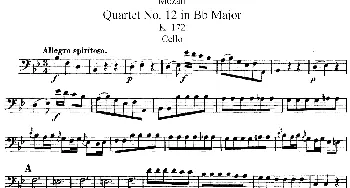 小提琴谱 | Mozart《Quartet No.12 in Bb Major,K.172》(Cello分谱)