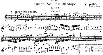 小提琴谱 | Mozart《Quartet No.17 in Bb Major,K.458》(Violin 1分谱)