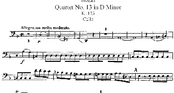小提琴谱 | Mozart《Quartet No.13 in D Minor,K.173》(Cello分谱)