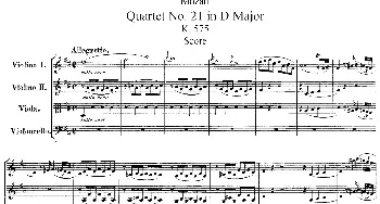 小提琴谱 | Mozart《Quartet No.21 in D Major,K.575》(总谱)