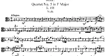 小提琴谱 | Mozart《Quartet No.5 in F Major,K.158》(Viola分谱)