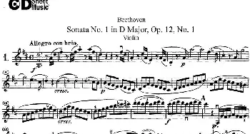 小提琴谱 | Violin Sonata No.1 in D Major Op.12 No.1