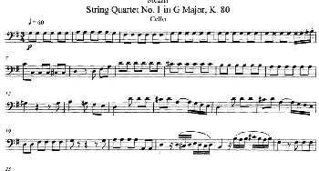 小提琴谱 | Mozart《String Quartet No.1 in G Major,K.80》(Cello分谱)