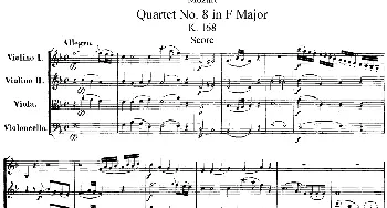 小提琴谱 | Mozart《Quartet No.8 in F Major,K.168》(总谱)